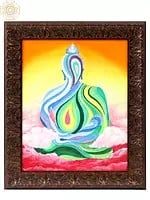 Mystic Buddha Oil Painting With Wooden Carved Frame