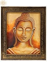Calm Buddha Oil Painting with Carved Floral Frame
