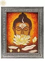 Lotus Buddha Oil Painting with Carved Floral Frame