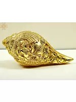 8" Lord Vishnu with Goddess Lakshmi Designer Conch in Brass