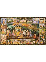 Krishna's Farewell in Vrindavana as He is Departing to Mathura (Border Showing Krishna Lilas)