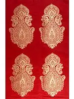 Red Banarasi Hand-woven Brocade Fabric with Auspicious Motif