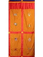 Tibetan Buddhist Altar Curtain with  Embroidered Ashtamangala (Eight Auspicious Symbols of Buddhism, Tib. bkra shis rtags brgyad)