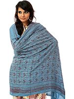 Blue Hindu Prayer Shawl with Printed Om