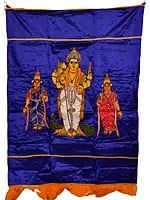 Spectrum-Blue Karttikeya with Shakti Auspicious Temple Curtain