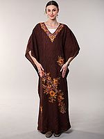 Crushed Kashmiri Kaftan with Aari Embroidered Multicolored Flowers