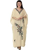 Crushed Kashmiri Kaftan with Aari Embroidered Multicolored Flowers