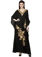 Crushed Kashmiri Kaftan with Aari Embroidered Multicolored Flowers