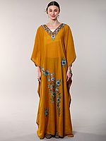 Crushed Kashmiri Kaftan with Aari Embroidered Multicolored Flowers