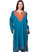 Phiran from Kashmir with Floral Hand-Embroidery on Neck