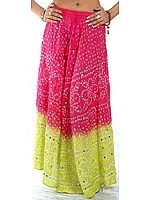 Magenta and Lime Bandhani Skirt with Large Sequins