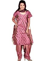 Purple Kora Silk Salwar Suit from Banaras with All-Over Weave