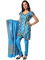 Azure Banarasi Suit Fabric with All-Over Woven Paisleys