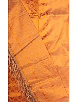 Flame-Orange Banarasi Kora Silk Suit with All-Over Thread Weave