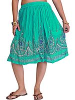 Short Skirt With Printed Flowers and Embroidered Sequins