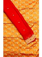 Golden-Mustard Hand-Woven Banarasi Suit with All-Over Floral Brocade Weave