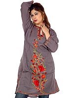 Gray Kashmiri Phiran with Floral Embroidery