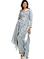 Gray Paisley Embroidered Salwar Suit with Shawl