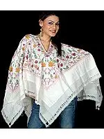 Ivory Floral Poncho with Aari Embroidery All-Over