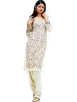 Ivory Salwar Kameez with All-Over Needle Embroidery