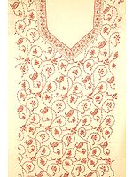 Ivory Two-Piece Hand-Embroidered Suit from Kashmir