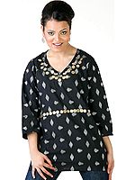 Black Designer Kurti with Beadwork and Self-Design