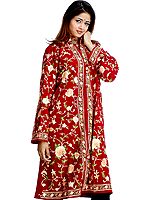 Maroon Long Floral Aari Jacket With Multi-Color Embroidery