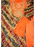 Orange and Beige Bandhani Tie and Dye Suit with Beadwork and Sequins