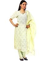 Powder-Yellow Salwar Kameez with Lukhnavi Chikan Embroidery