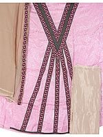 Pink Banarasi Suit with Self Weave and Patch Border