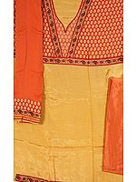 Sandstone and Rust Banarasi Salwar Suit with Brocade Weave and Patchwork