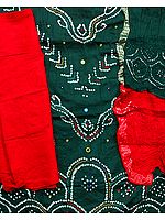 Green and Red Bandhani Tie-Dye Suit from Gujarat