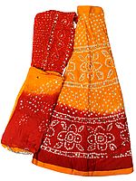 Radiant-Yellow and Red Bandhani Tie-Dye Lehenga Choli from Jaipur with Large Sequins