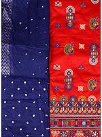 Salwar Kameez Fabric from Gujarat with Embroidered Peacocks and Mirrors