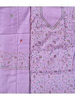 Orchid-Bloom Tusha Salwar Kameez Fabric from Kashmir with Sozni Hand-Embroidery