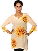 Peach Kurti with Hand-Painted Oms