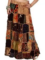 Long Printed Dori Skirt from Gujarat with Patch Work