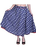 Ensign-Blue Drawstring Printed Skirt with Piping