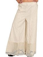 Antique-White Handspun Charkha Cotton Palazzo Pant with Crochet Border