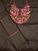 Taupe Suit from Kashmir with Floral Aari Embroidery