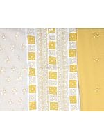 White and Sauterne-Yellow Salwar Kameez Fabric with Lukhnavi Chikan Embroidery