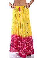 Yellow and Magenta Bandhani Skirt with Large Sequins