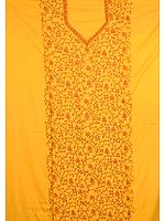 Yellow Handwoven Suit with Needle-Embroidery from Kashmir