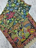 Multicolor Kalamkari Pen Art Mermaid Painted Bangalore Silk Saree and Floral Vine Border