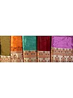 Lot of Five Banarasi Saris with All Over Weave on Border and Pallu