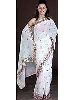 Ivory Bridal Sari with All-Over Sequins and Threadwork