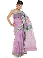 Lavender Chanderi Sari with Golden Bootis and Brocaded Border
