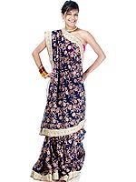 Midnight Blue Block Printed Sari with Sequins