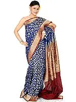 Navy-Blue Jamdani Sari from Banaras with All-Over Embroidered Sequins