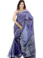 Persian Blue Banarasi Jamawar Sari with Silver Tanchoi Weave